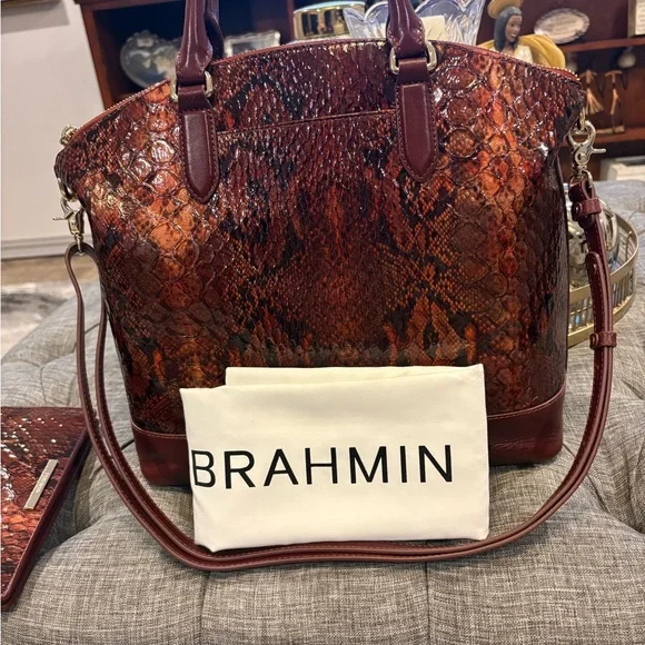 Elegant Large Duxbury Satchel Cranberry Valerian Genuine Leather